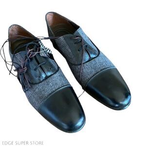 Santini Black Gray Mixed Media Lace Up Pointed Toe Dress Shoes Size 8.5 26.5